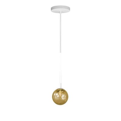 Lustre Pendente On Ly - Branco Com Globo De Vidro âmbar