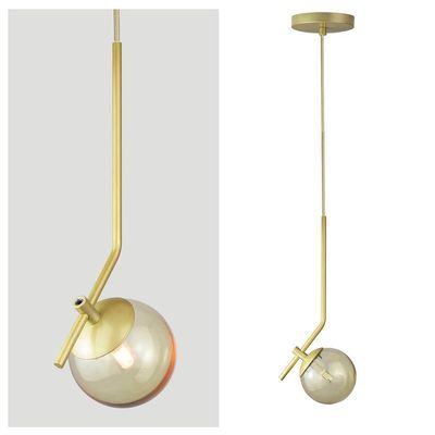 Lustre Pendente On Ly - Dourado Com Globo De Vidro âmbar