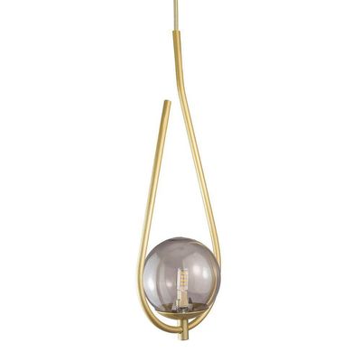 Lustre Pendente On Drop - Dourado Com Globo De Vidro Fumê