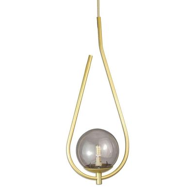 Lustre Pendente On Drop - Dourado Com Globo De Vidro Fumê