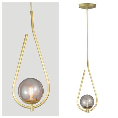 Lustre Pendente On Drop - Dourado Com Globo De Vidro Fumê