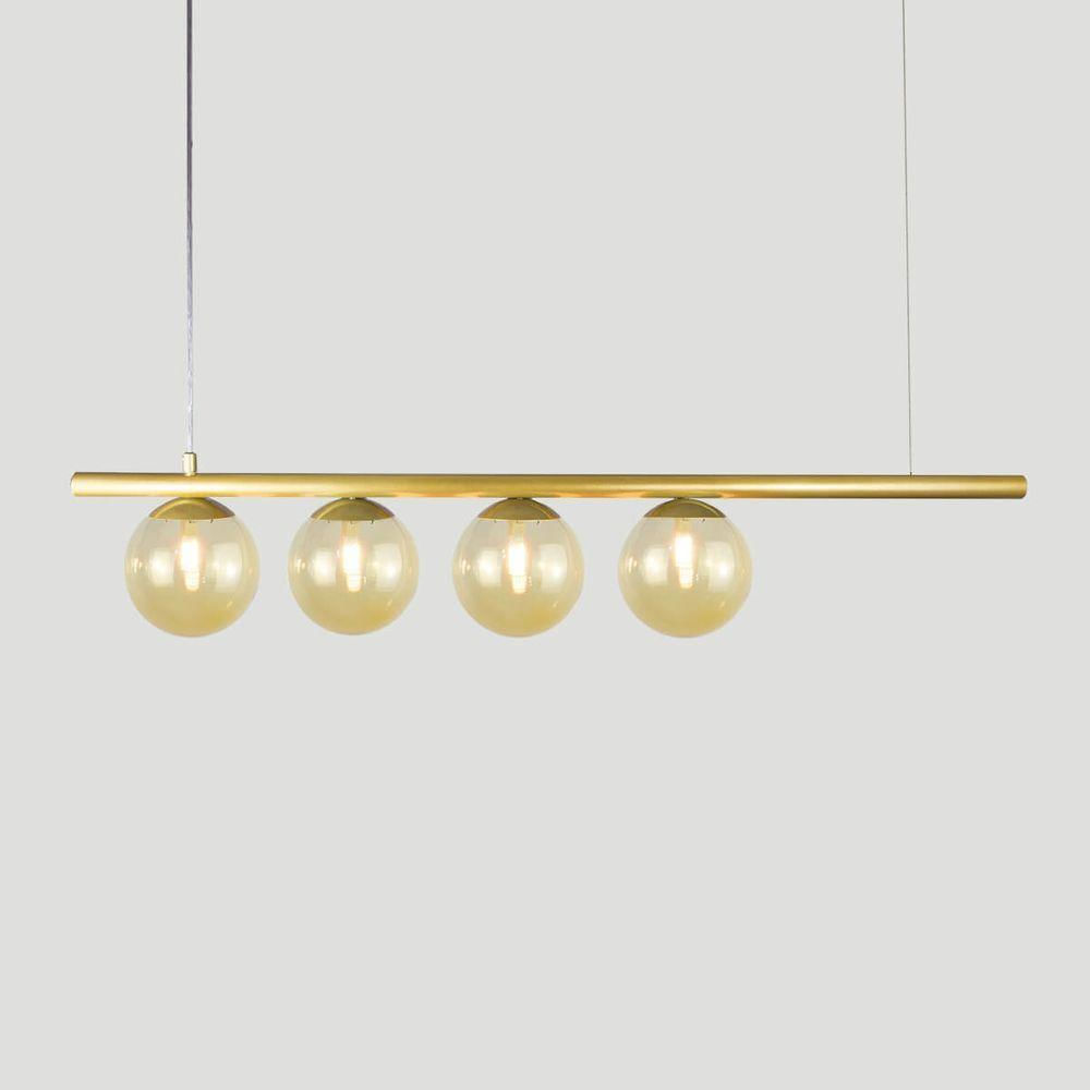 Lustre Pendente Figo Ouro - 4 Globos Esfera De Vidro âmbar