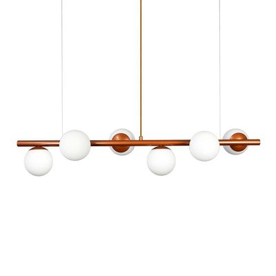Lustre Pendente Figo Bronze - 6 Globo Esfera De Vidro Branco
