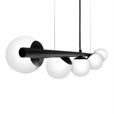 Lustre Pendente Figo Preto - 5 Globos Esfera De Vidro Branco
