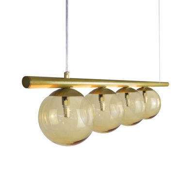 Lustre Pendente Figo Ouro - 4 Globos Esfera De Vidro âmbar