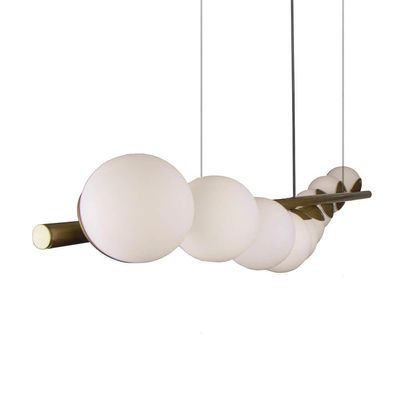 Lustre Pendente Figo Ouro - 9 Globos Esfera De Vidro Branco