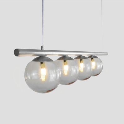 Lustre Pendente Figo Prata - 4 Globos Esfera De Vidro Fumê