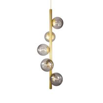 Lustre Vertical Figo Ouro - 5 Globos Esfera De Vidro Fumê