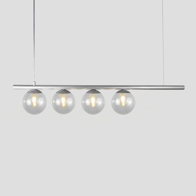 Lustre Pendente Figo Prata - 4 Globos Esfera De Vidro Fumê