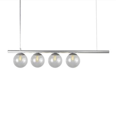 Lustre Pendente Figo Prata - 4 Globos Esfera De Vidro Fumê