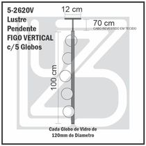 Lustre Vertical Figo Ouro - 5 Globos Esfera De Vidro Fumê