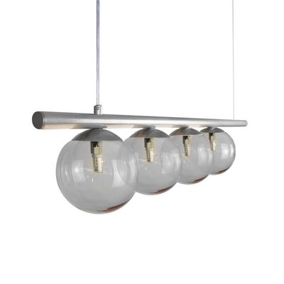 Lustre Pendente Figo Prata - 4 Globos Esfera De Vidro Fumê