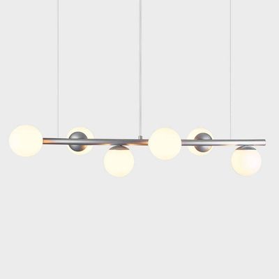 Lustre Pendente Figo Prata - 6 Globos Esfera De Vidro Branco