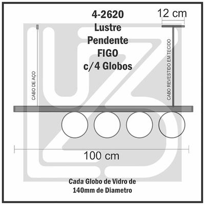 Lustre Pendente Figo Prata - 4 Globos Esfera De Vidro Fumê