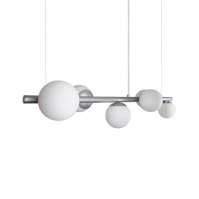 Lustre Pendente Figo Prata - 6 Globos Esfera De Vidro Branco