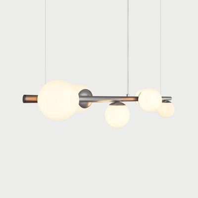 Lustre Pendente Figo Prata - 6 Globos Esfera De Vidro Branco