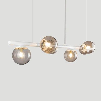 Lustre Pendente Figo Branco - 6 Globos Esfera De Vidro Fume