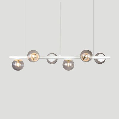 Lustre Pendente Figo Branco - 6 Globos Esfera De Vidro Fume