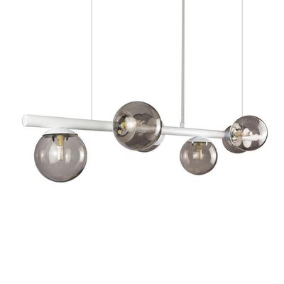 Lustre Pendente Figo Branco - 6 Globos Esfera De Vidro Fume