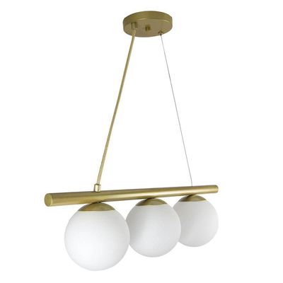 Lustre Pendente Figo Ouro - 3 Globos Esfera De Vidro Branco
