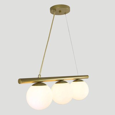 Lustre Pendente Figo Ouro - 3 Globos Esfera De Vidro Branco