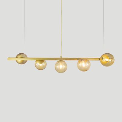Lustre Pendente Figo Ouro - 5 Globos Esfera De Vidro âmbar