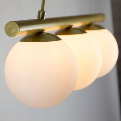 Lustre Pendente Figo Ouro - 3 Globos Esfera De Vidro Branco