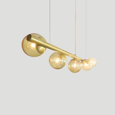 Lustre Pendente Figo Ouro - 5 Globos Esfera De Vidro âmbar