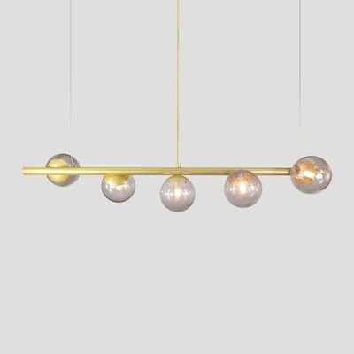 Lustre Pendente Figo Ouro - 5 Globos Esfera De Vidro Fumê