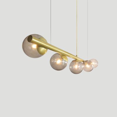 Lustre Pendente Figo Ouro - 5 Globos Esfera De Vidro Fumê
