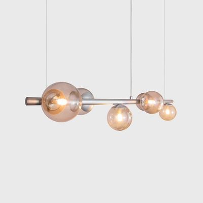 Lustre Pendente Figo Prata - 6 Globos Esfera De Vidro Fumê