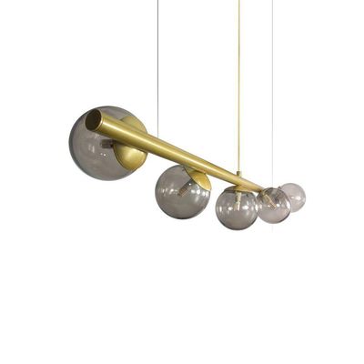 Lustre Pendente Figo Ouro - 5 Globos Esfera De Vidro Fumê