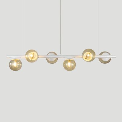 Lustre Pendente Figo Branco - 6 Globos Esfera De Vidro Ambar