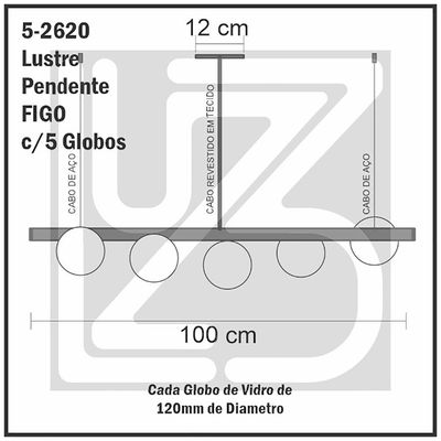 Lustre Pendente Figo Preto - 5 Globos Esfera De Vidro âmbar