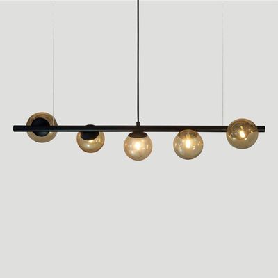 Lustre Pendente Figo Preto - 5 Globos Esfera De Vidro âmbar