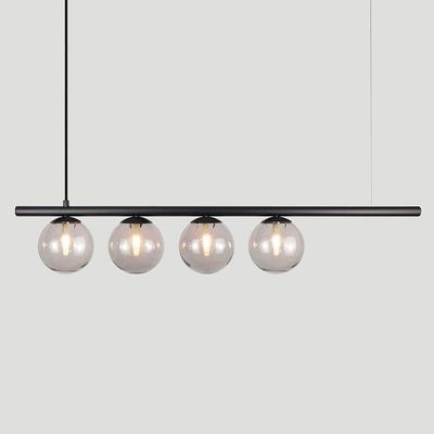 Lustre Pendente Figo Preto - 4 Globos Esfera De Vidro Fumê