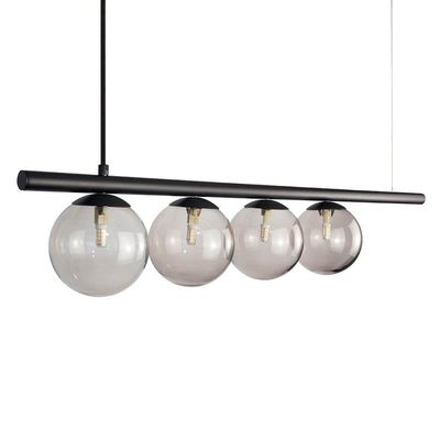 Lustre Pendente Figo Preto - 4 Globos Esfera De Vidro Fumê