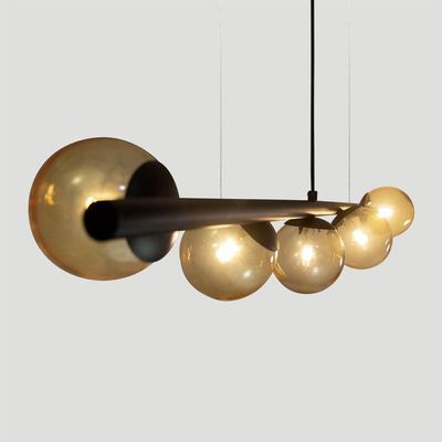 Lustre Pendente Figo Preto - 5 Globos Esfera De Vidro âmbar