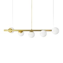 Lustre Pendente Figo Ouro - 5 Globos Esfera De Vidro Branco
