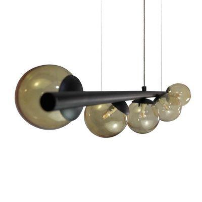 Lustre Pendente Figo Preto - 5 Globos Esfera De Vidro âmbar