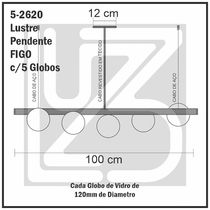 Lustre Pendente Figo Ouro - 5 Globos Esfera De Vidro Branco