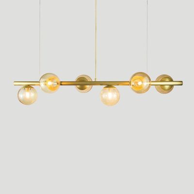 Lustre Pendente Figo Ouro - 6 Globos Esfera De Vidro âmbar