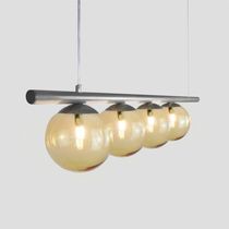Lustre Pendente Figo Prata- 4 Globos Esfera De Vidro âmbar