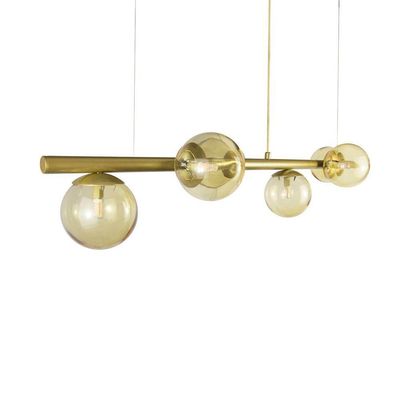 Lustre Pendente Figo Ouro - 6 Globos Esfera De Vidro âmbar