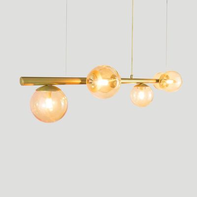 Lustre Pendente Figo Ouro - 6 Globos Esfera De Vidro âmbar
