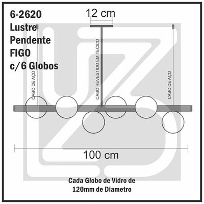 Lustre Pendente Figo Ouro - 6 Globos Esfera De Vidro âmbar