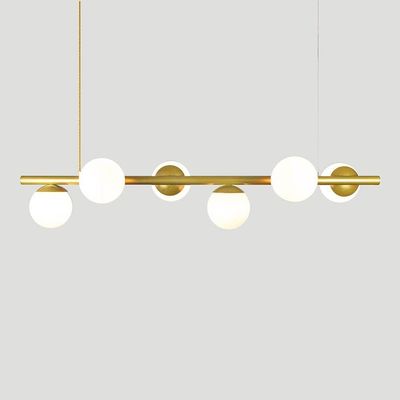 Lustre Pendente Figo Ouro - 6 Globos Esfera De Vidro Branco