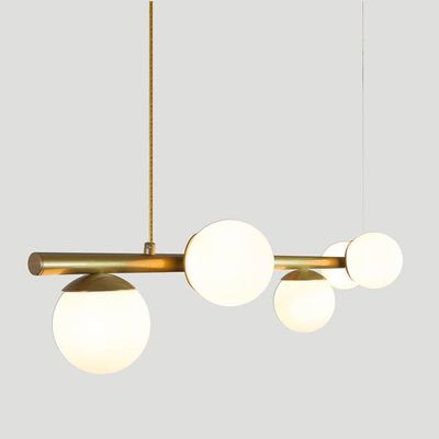 Lustre Pendente Figo Ouro - 6 Globos Esfera De Vidro Branco