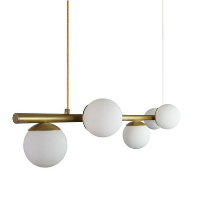 Lustre Pendente Figo Ouro - 6 Globos Esfera De Vidro Branco