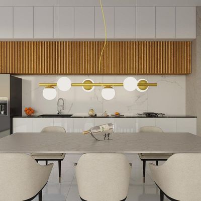 Lustre Pendente Figo Ouro - 6 Globos Esfera De Vidro Branco